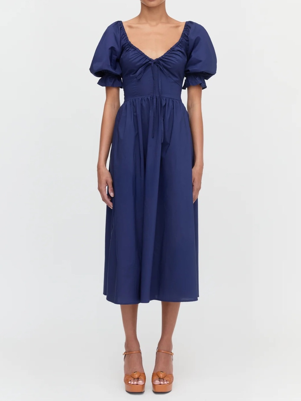 Hill House Navy Puff-Sleeve Midi Dress